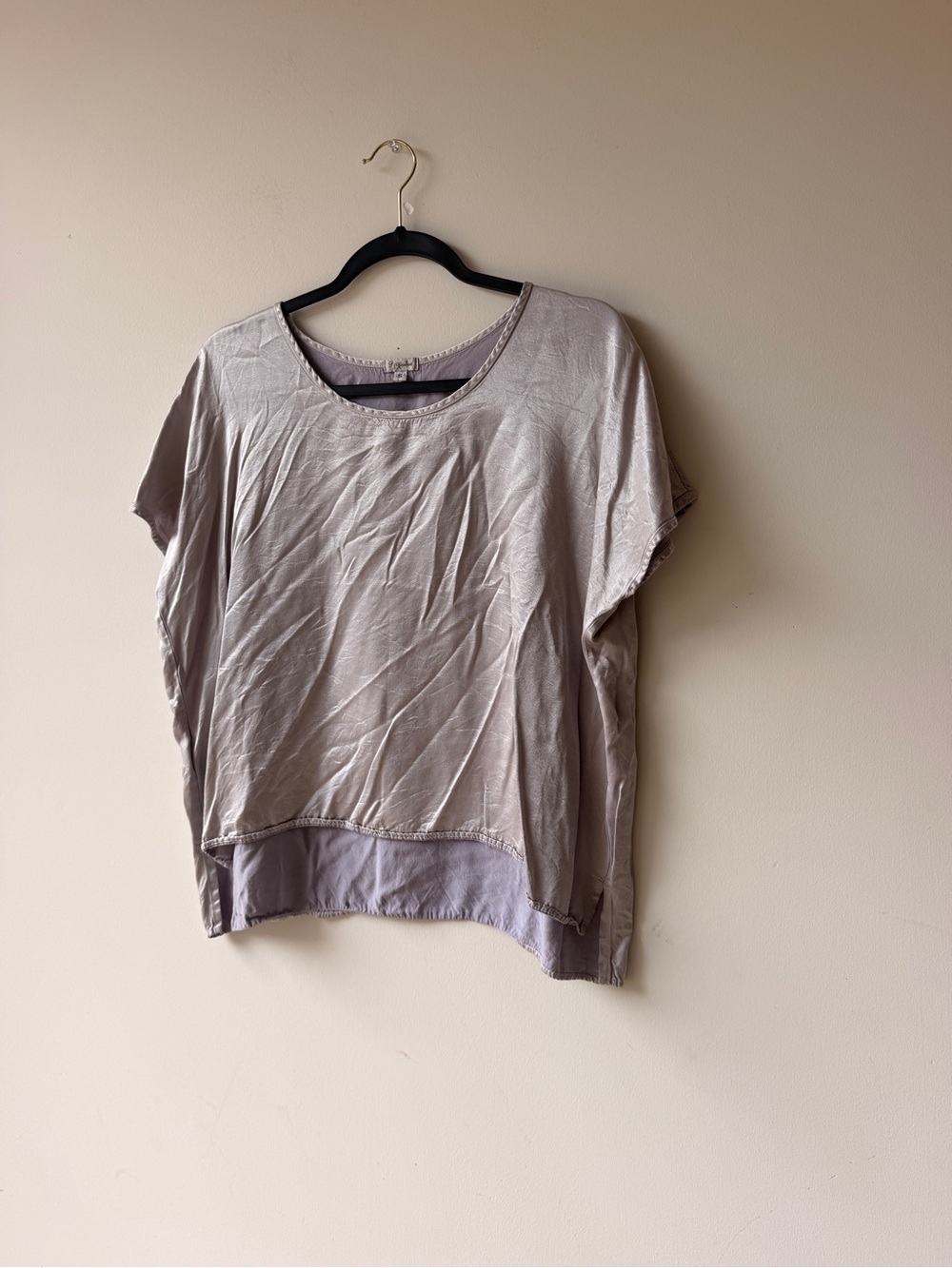 Pj Harlow Women's Soft Slivery Lavender Short Sleeve Layered Hem Tee